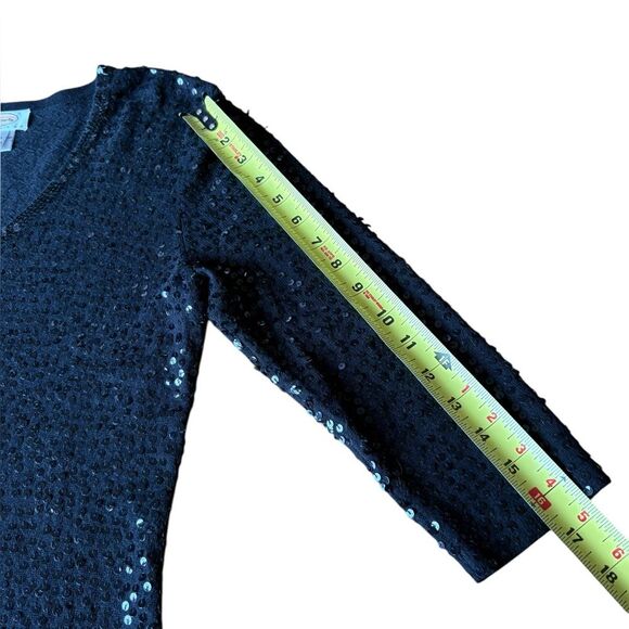 Talbots Black Sequin Sweater V Neck 3/4 Sleeve Silk Cashmere Blend Womens Small - Picture 11 of 11